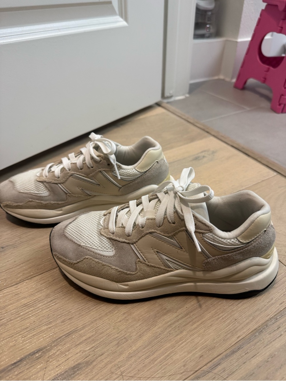 New Balance Cream & Beige Suede Mesh Sneakers
